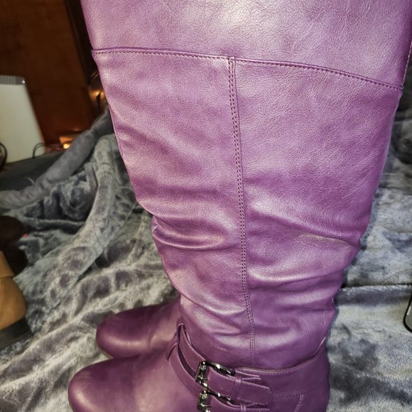 TOP Moda Coco-20 Fashion Buckle Low Heel Round Toe Zipper Knee High Riding Boots - Picture 3 of 7